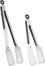 Metal Tongs for Cooking, Set of 2 Stainless Steel Spatula Tongs for Grilling, Cooking and Flipping, Strong Grip for Ribs, Steak and Fish, Comfortable Grip, Easy Pull Lock, 9 inch & 12 inch