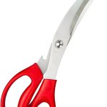 Stainless Steel Barbecue Scissors Curved Blade Scissors Korean Style 3CR13 Steel with Serrated Design and Double Injection Handle Kitchen Gadgets for Grilling and BBQ Kitchen Aid (RED)