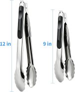 2 Pcs 9/12 Inch Kitchen Tongs for Cooking, BBQ & Salad | Heat-Resistant Stainless Steel Locking Tongs Set, Dishwasher Safe - Premium Kitchen Appliances & Cooking Tools - Image 2