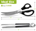 Kitchen Scissors, Korean Barbecue Scissors and Tongs Set,Kitchen Sheras for Meat Cutting, Chicken, Vegetables,Stainless Steel Non-slip Serrated Sharp BBQ Multipurpose Kitchen Sheras Tongs - Image 2