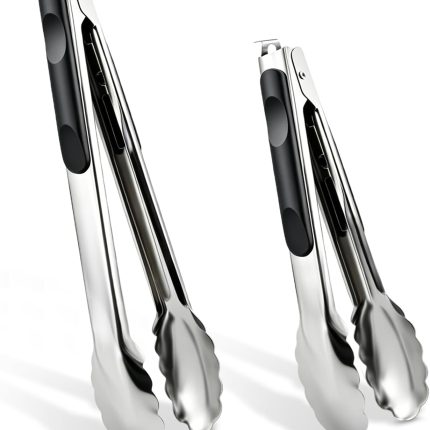 2 Pcs 9/12 Inch Kitchen Tongs for Cooking, BBQ & Salad | Heat-Resistant Stainless Steel Locking Tongs Set, Dishwasher Safe - Premium Kitchen Appliances & Cooking Tools