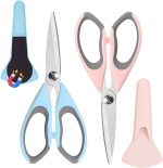 2 Pack Kitchen Heavy Duty Scissors with Magnetic Holder,Dishwasher Safe Shears for BBQ,Kitchen,Stainless Steel Scissor All Purpose,(Blue,Pink)