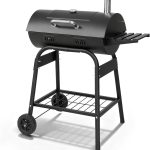 Barrel Charcoal Grill with Warming Rack, Outdoor BBQ Grill with Side Front Table with Spacious Cooking Grid Area for Backyard Patio Picnic Parties Camping, Black