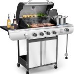 4-Burner Gas Grill with Side Burner,Stainless Steel Propane Grill with Porcelain-Enameled Grills,Built-In Thermometer,42000BTU BBQ Grill for Outdoor Cooking and Patio Barbecues