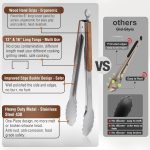 16" & 12" Heavy Duty Stainless Steel Grill Tongs with Locking Mechanism & Heat-Resistant Wooden Handle - 2-Pack BBQ Tongs for Grilling, Barbecue, Kitchen Cooking Accessories - Image 2