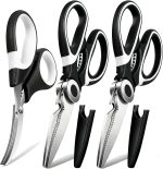 3 Pack Kitchen Scissors & Seafood Scissors Set, Sharp Kitchen Shears | All Purpose Stainless Steel Heavy Duty for Poultry Food Dishwasher Safe with Protective Sheath Comfort-Grip