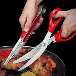 Stainless Steel Barbecue Scissors Curved Blade Scissors Korean Style 3CR13 Steel with Serrated Design and Double Injection Handle Kitchen Gadgets for Grilling and BBQ Kitchen Aid (RED) - Image 2