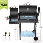 Outdoor Charcoal Grill with Cover, Large Barrel BBQ Grill with Offset Smoker, Great for Camping Patio Backyard Garden Party Picnic Beach, Large 420.SQ.IN Cooking Area, 2 Screwdrivers - Black - Image 2
