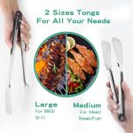 Metal Tongs for Cooking, Set of 2 Stainless Steel Spatula Tongs for Grilling, Cooking and Flipping, Strong Grip for Ribs, Steak and Fish, Comfortable Grip, Easy Pull Lock, 9 inch & 12 inch - Image 2