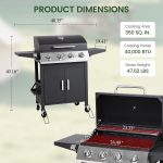4-Burner Propane Gas BBQ Grill, Upgraded 40,000 BTU Stainless Steel Barbecue Grill with Foldable Side Tables, Spice Rack & Wheels for Outdoor Cooking - Image 2