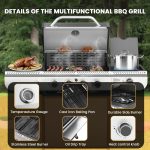 4-Burner Gas Grill with Side Burner,Stainless Steel Propane Grill with Porcelain-Enameled Grills,Built-In Thermometer,42000BTU BBQ Grill for Outdoor Cooking and Patio Barbecues - Image 2