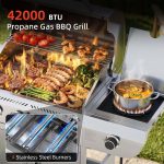 4-Burner Gas Grill, 42000 BTU BBQ Grill, Stainless Steel Barbecue Grill with Side Burner, Enameled Cast Iron Grill, Pull-Out Oil Tray, Suitable For Outdoor, Backyard Barbecues - Image 2